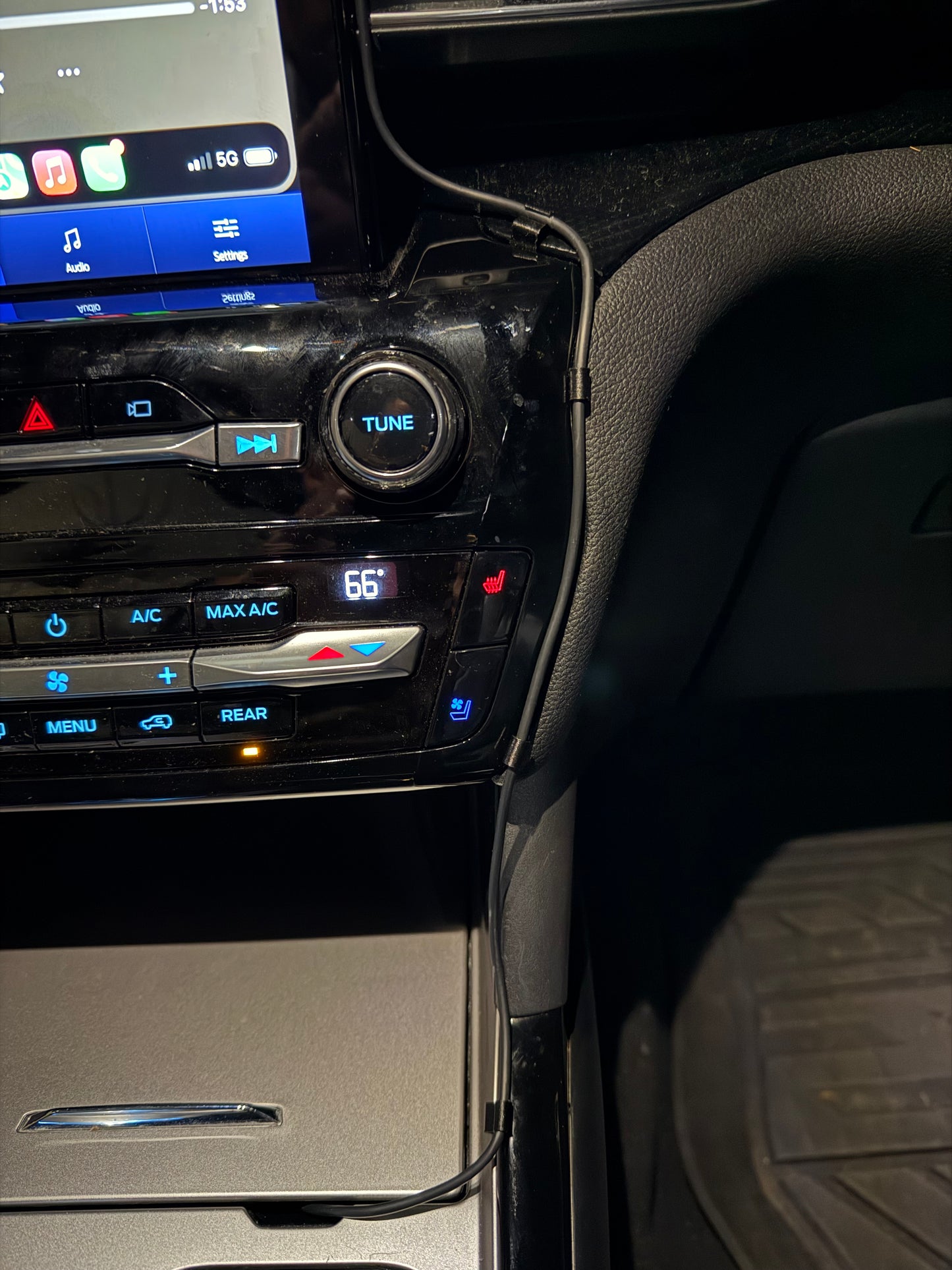 Wireless car charger mount with 17mm ball showing cable routing clips