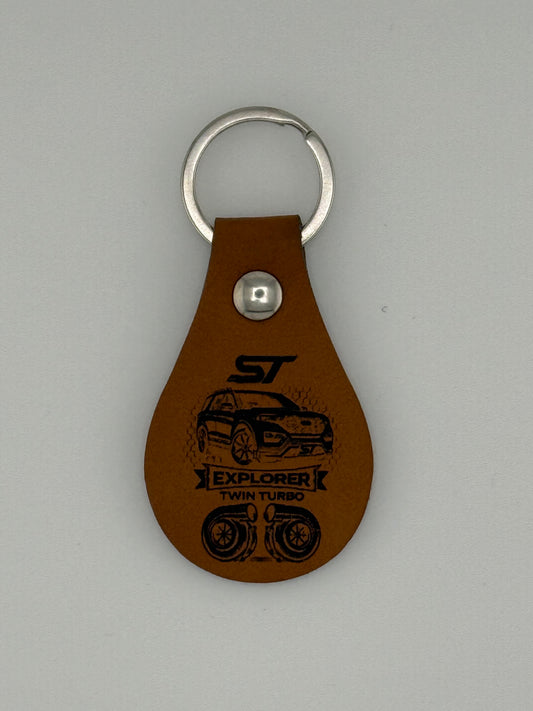 Laser Engraved Explorer ST inspired PU Leather Keychain – Twin Turbo With SUV